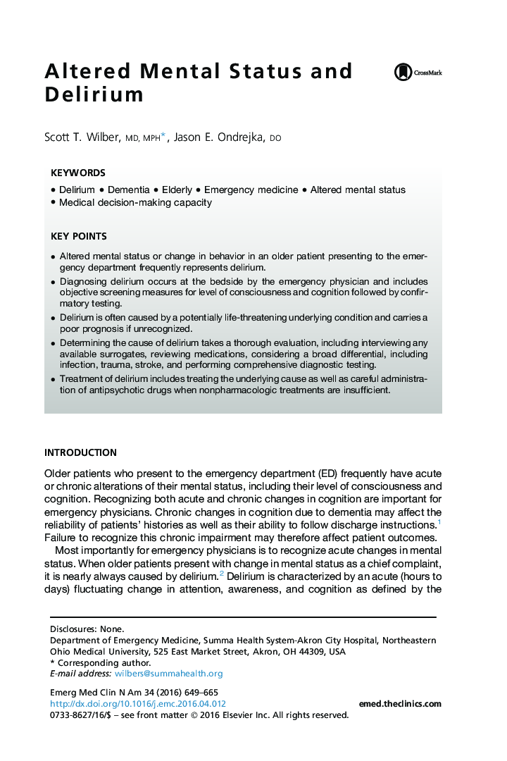 Altered Mental Status and Delirium