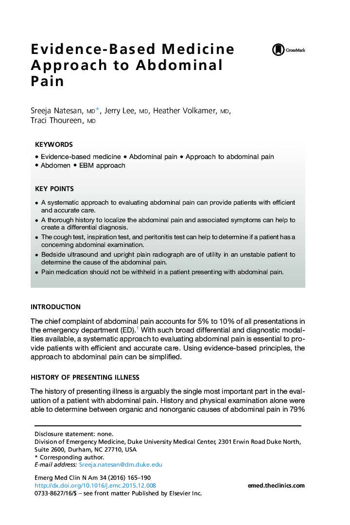 Evidence-Based Medicine Approach to Abdominal Pain