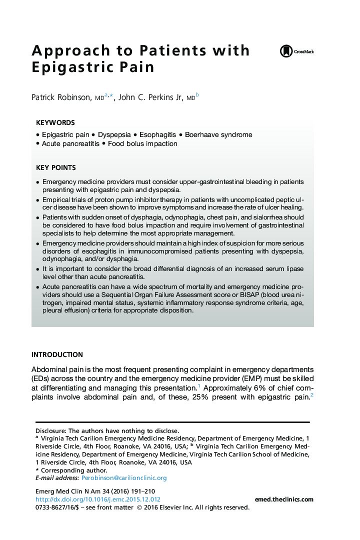 Approach to Patients with Epigastric Pain