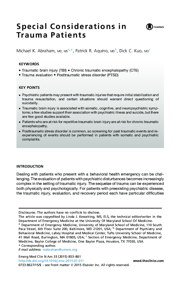 Special Considerations in Trauma Patients