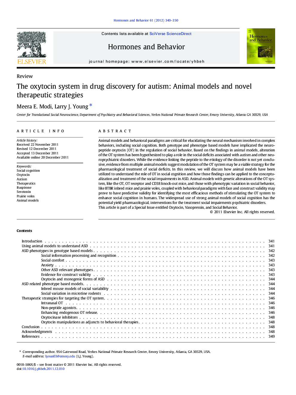 The oxytocin system in drug discovery for autism: Animal models and novel therapeutic strategies