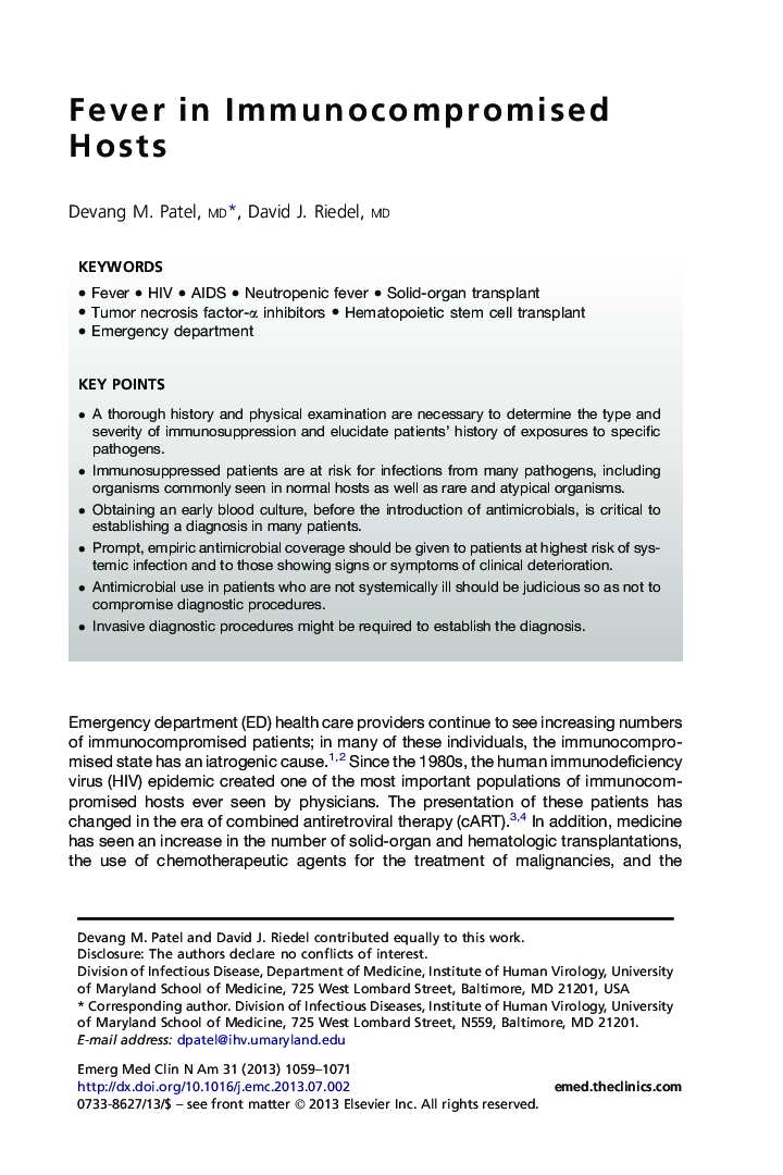 Fever in Immunocompromised Hosts