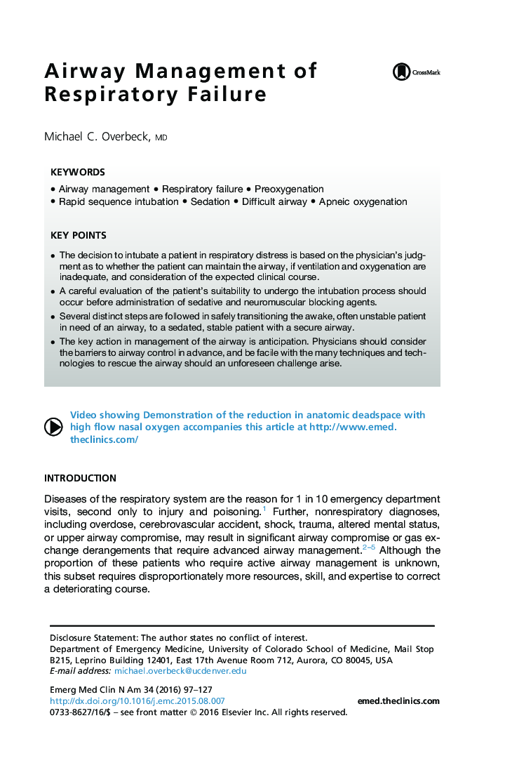 Airway Management of Respiratory Failure