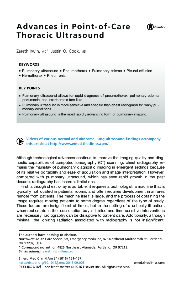 Advances in Point-of-Care Thoracic Ultrasound