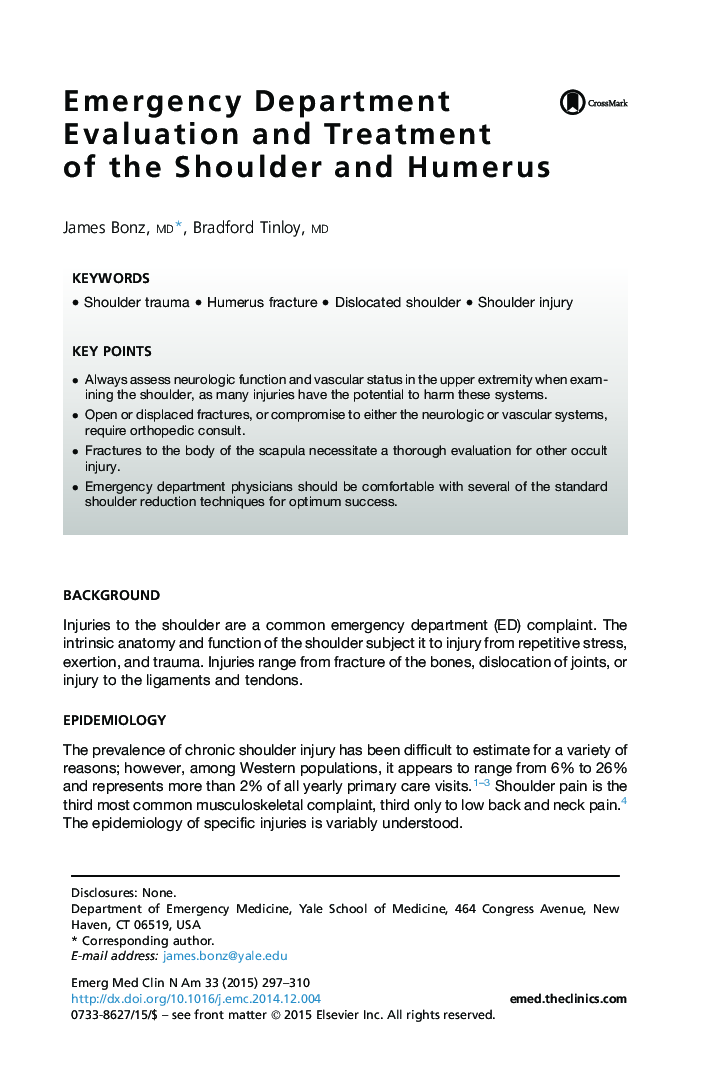 Emergency Department Evaluation and Treatment of the Shoulder and Humerus