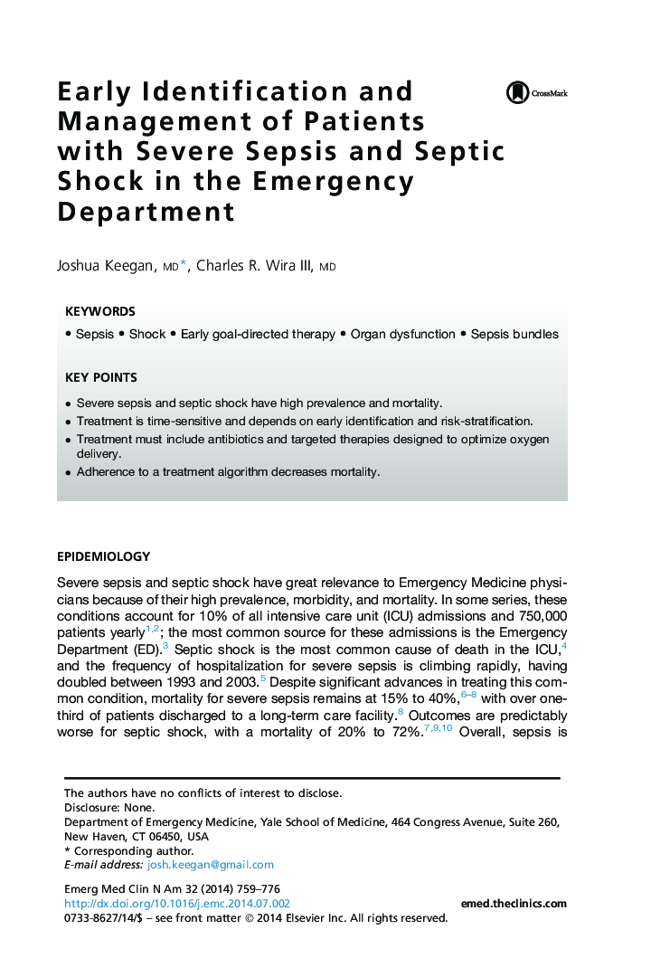 Early Identification and Management of Patients with Severe Sepsis and Septic Shock in the Emergency Department