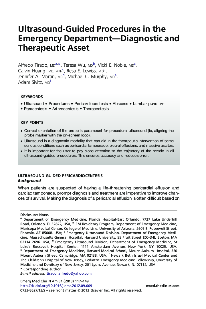 Ultrasound-Guided Procedures in the Emergency Department-Diagnostic and Therapeutic Asset