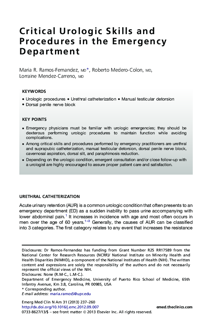 Critical Urologic Skills and Procedures in the Emergency Department