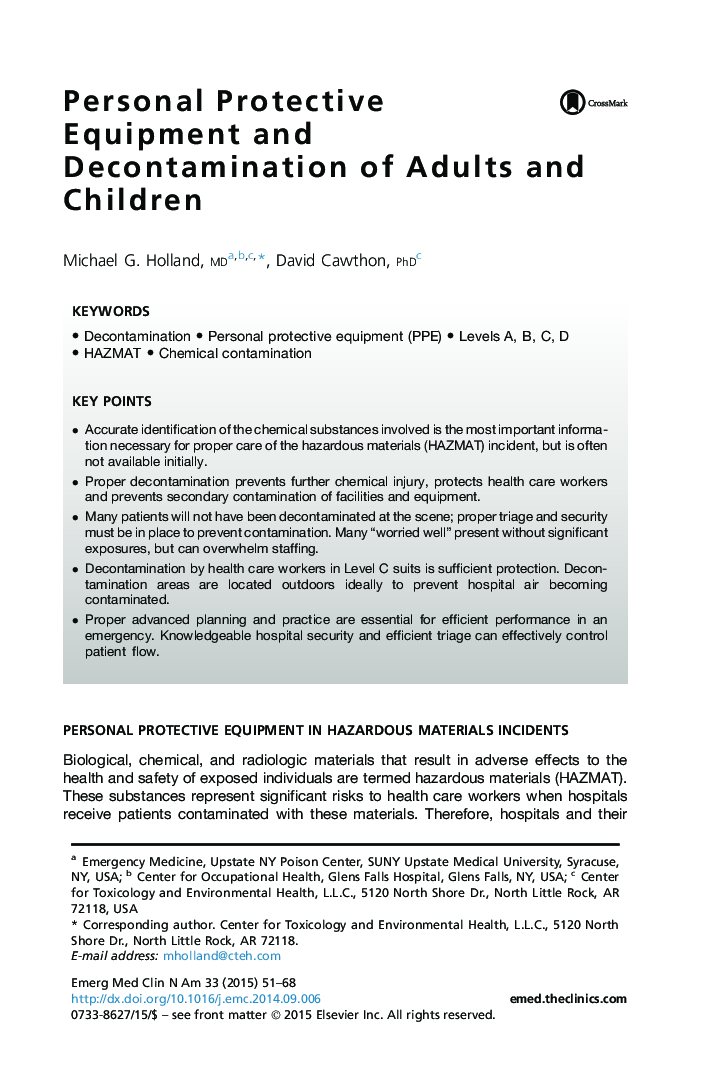 Personal Protective Equipment and Decontamination of Adults and Children