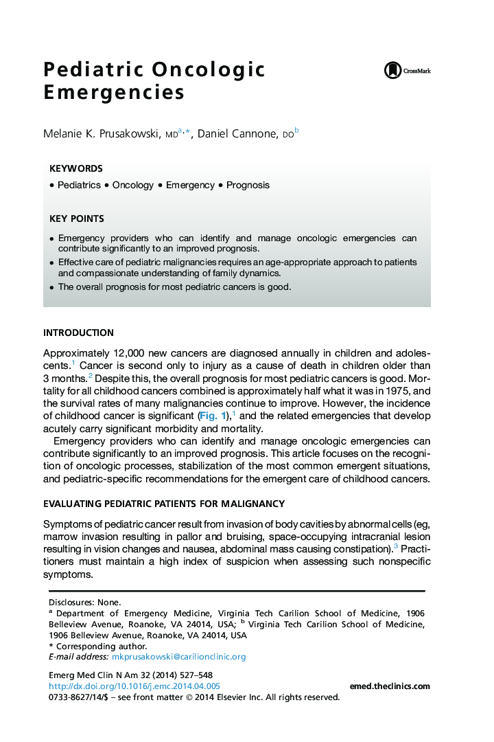 Pediatric Oncologic Emergencies