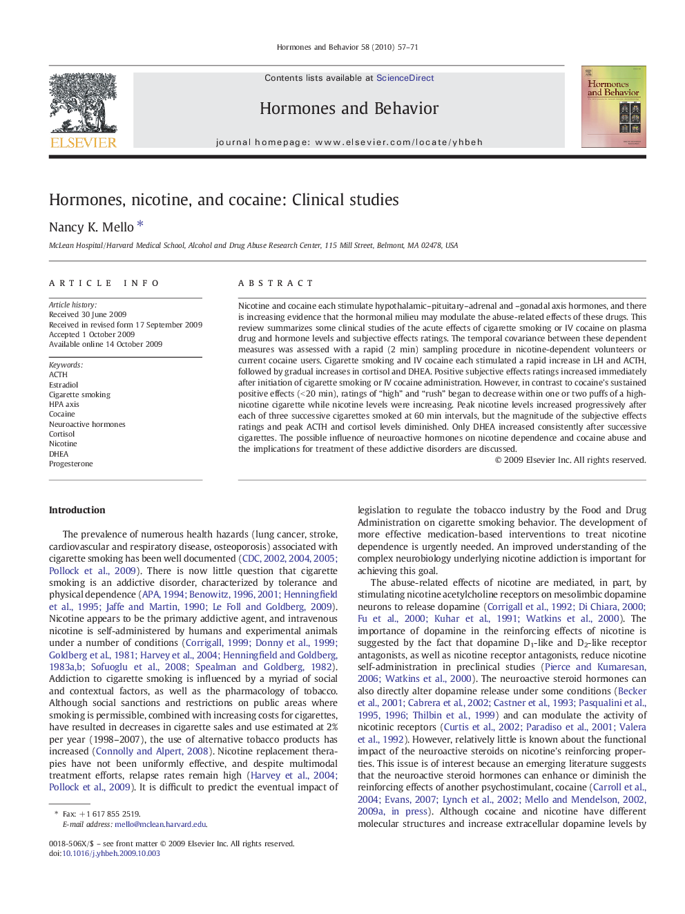 Hormones, nicotine, and cocaine: Clinical studies