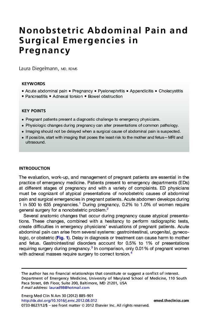 Nonobstetric Abdominal Pain and Surgical Emergencies in Pregnancy