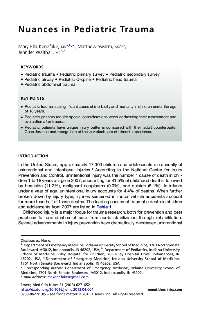 Nuances in Pediatric Trauma