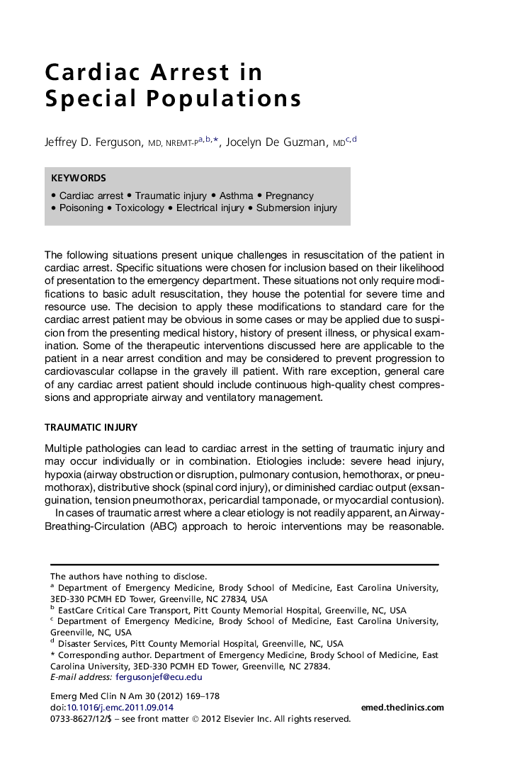 Cardiac Arrest in Special Populations