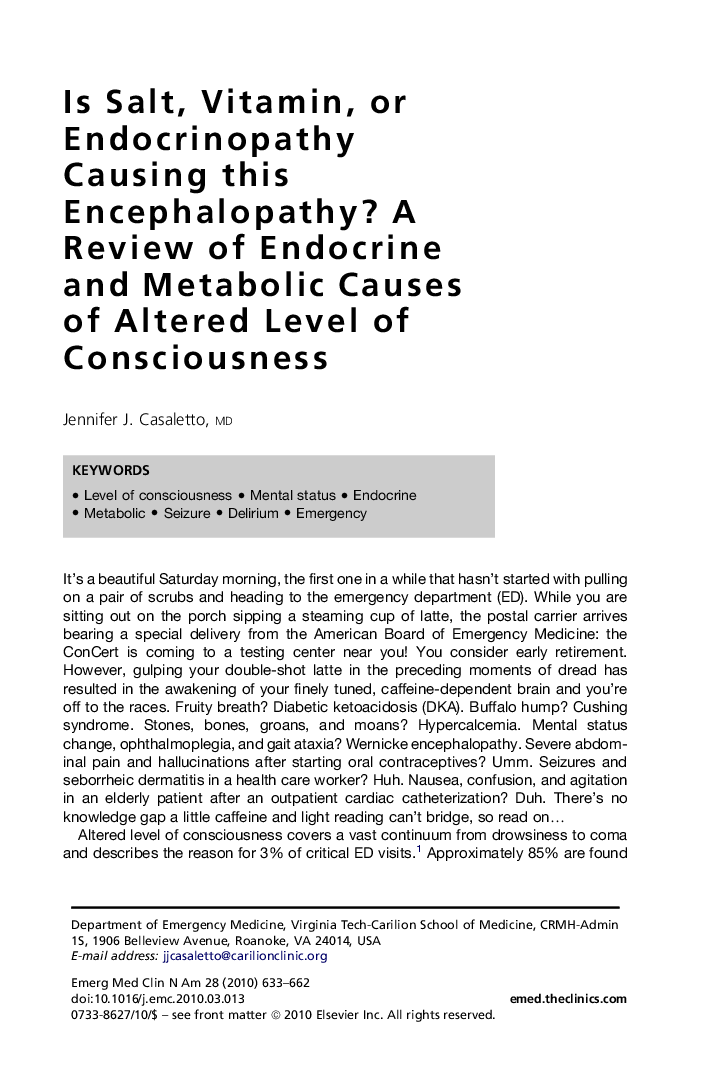 Is Salt, Vitamin, or Endocrinopathy Causing this Encephalopathy? A Review of Endocrine and Metabolic Causes of Altered Level of Consciousness