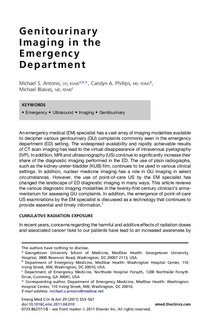 Genitourinary Imaging in the Emergency Department