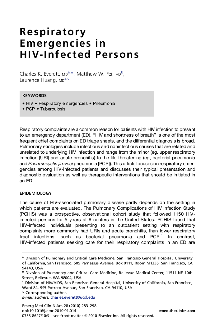 Respiratory Emergencies in HIV-Infected Persons