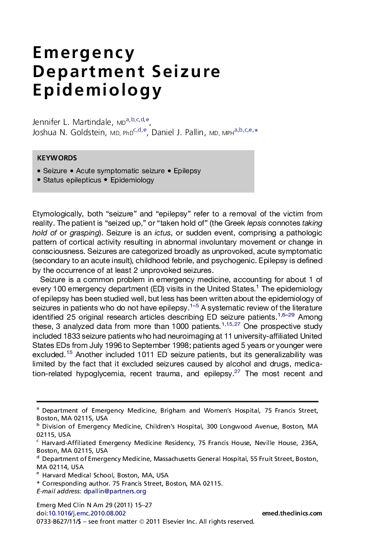 Emergency Department Seizure Epidemiology