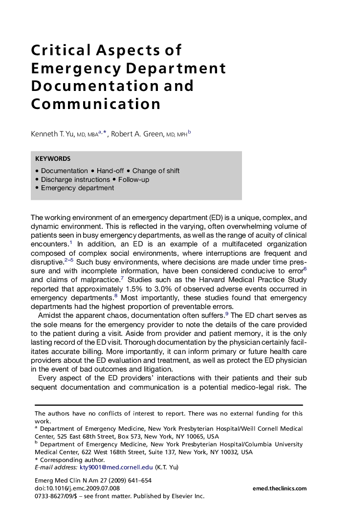 Critical Aspects of Emergency Department Documentation and Communication