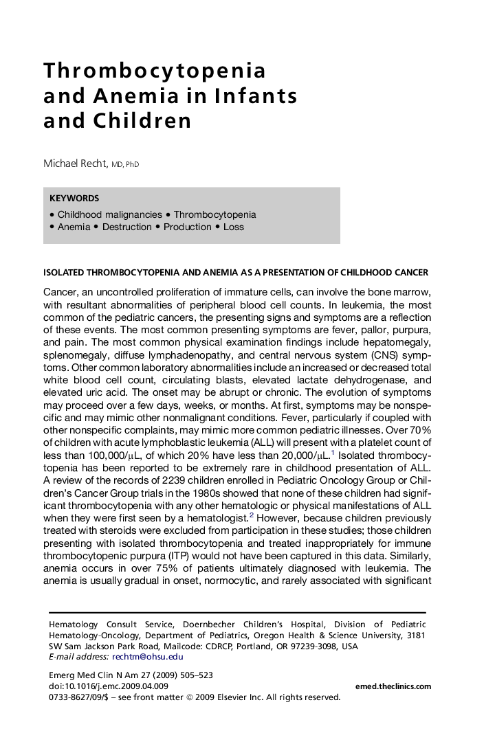 Thrombocytopenia and Anemia in Infants and Children