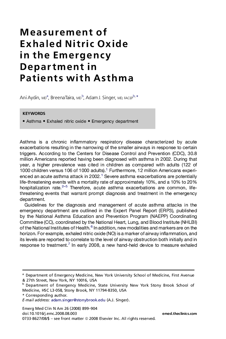 Measurement of Exhaled Nitric Oxide in the Emergency Department in Patients with Asthma