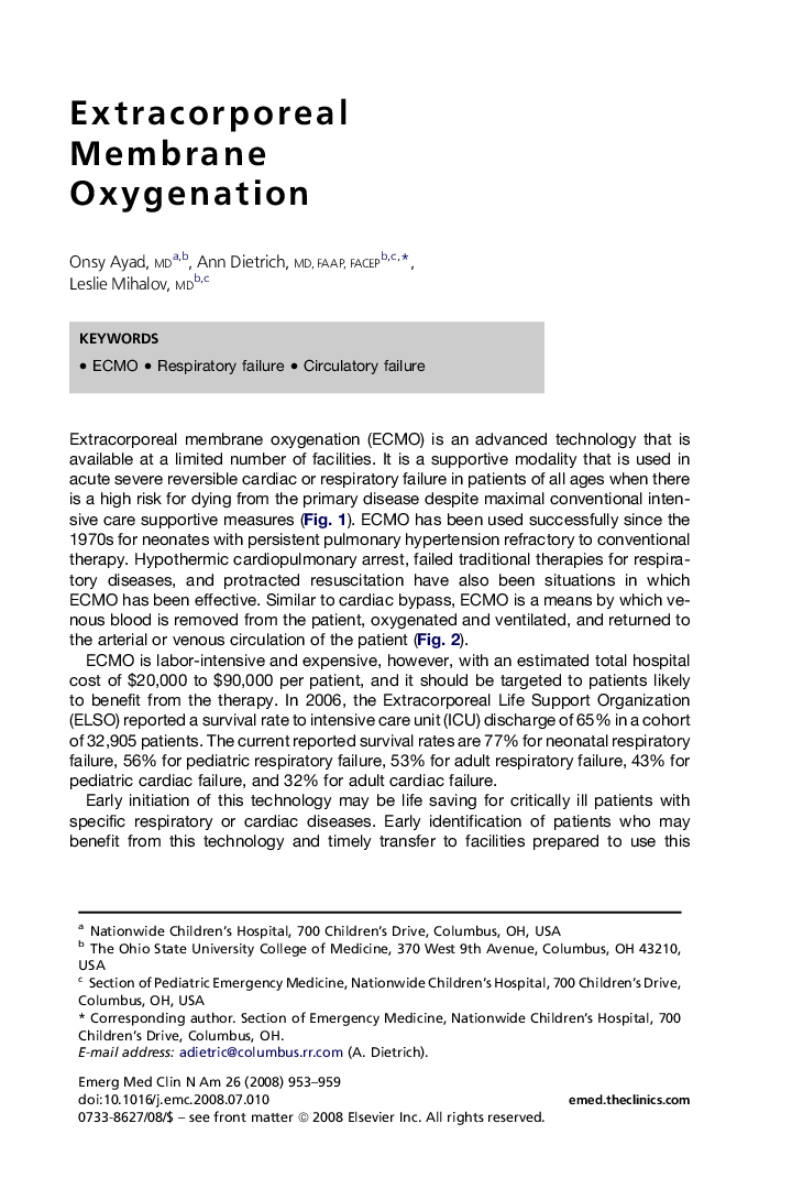 Extracorporeal Membrane Oxygenation