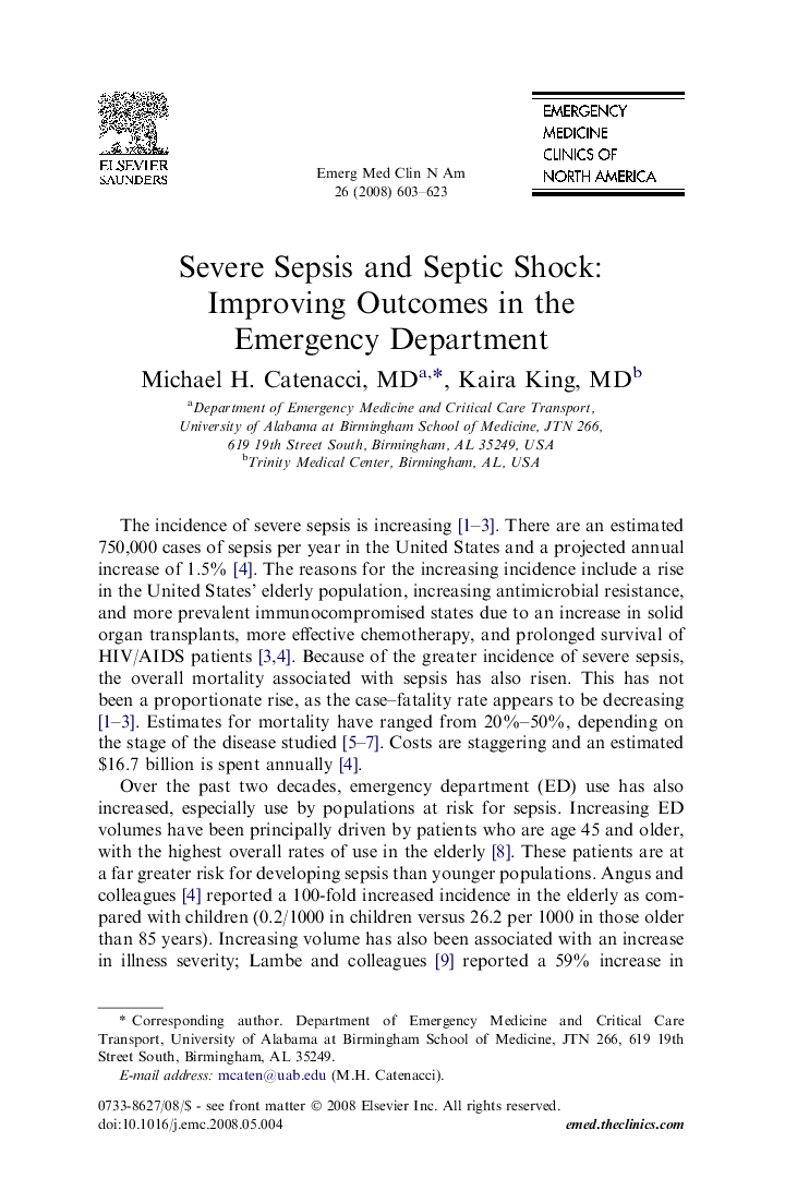 Severe Sepsis and Septic Shock: Improving Outcomes in the Emergency Department