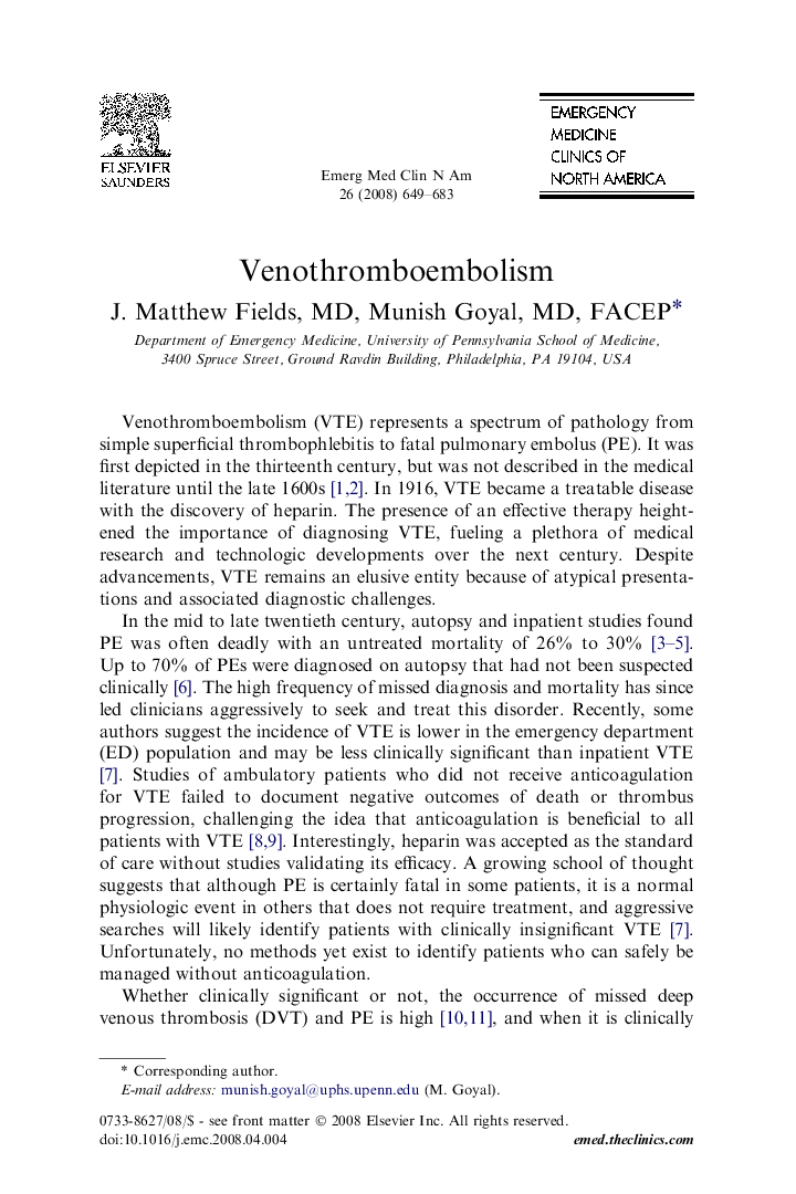 Venothromboembolism