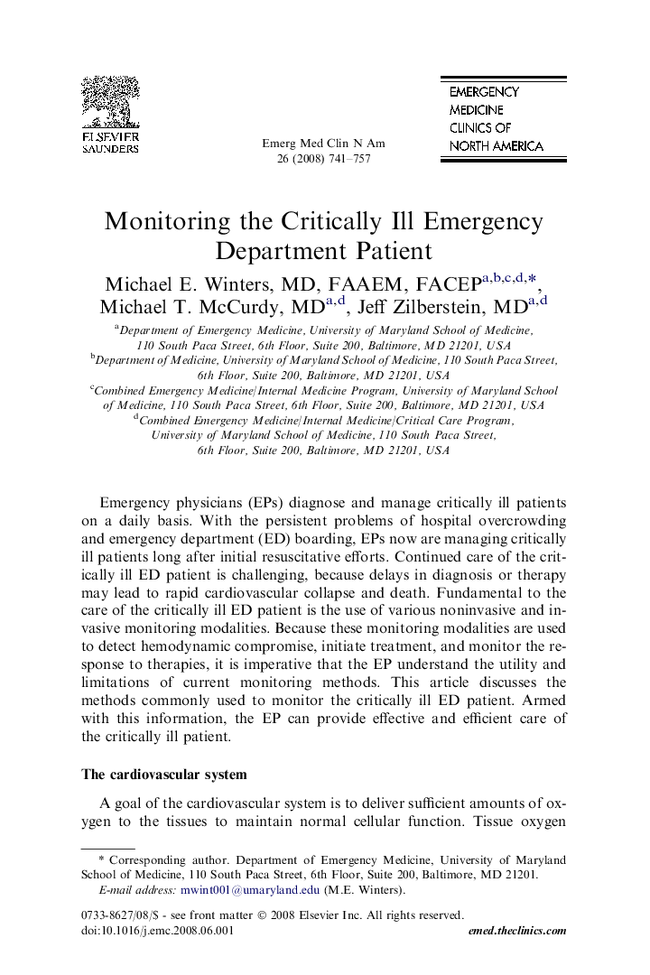 Monitoring the Critically Ill Emergency Department Patient