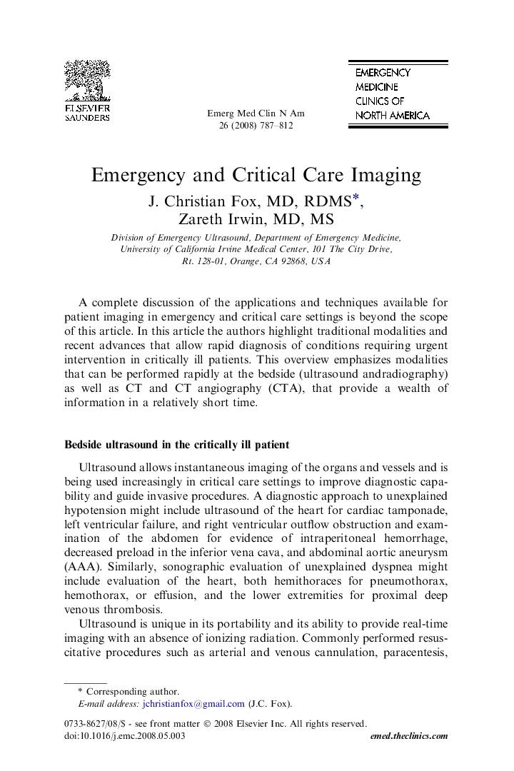 Emergency and Critical Care Imaging