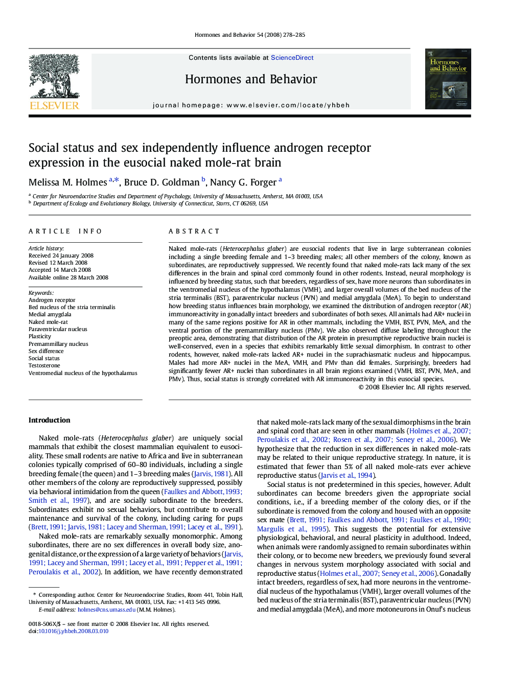 Social status and sex independently influence androgen receptor expression in the eusocial naked mole-rat brain