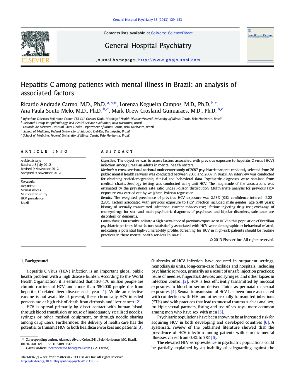 عکس صفحه اول مقاله: Hepatitis C among patients with mental illness in Brazil: an analysis of associated factors Hepatitis C among patients with mental illness in Brazil: an analysis of associated factors