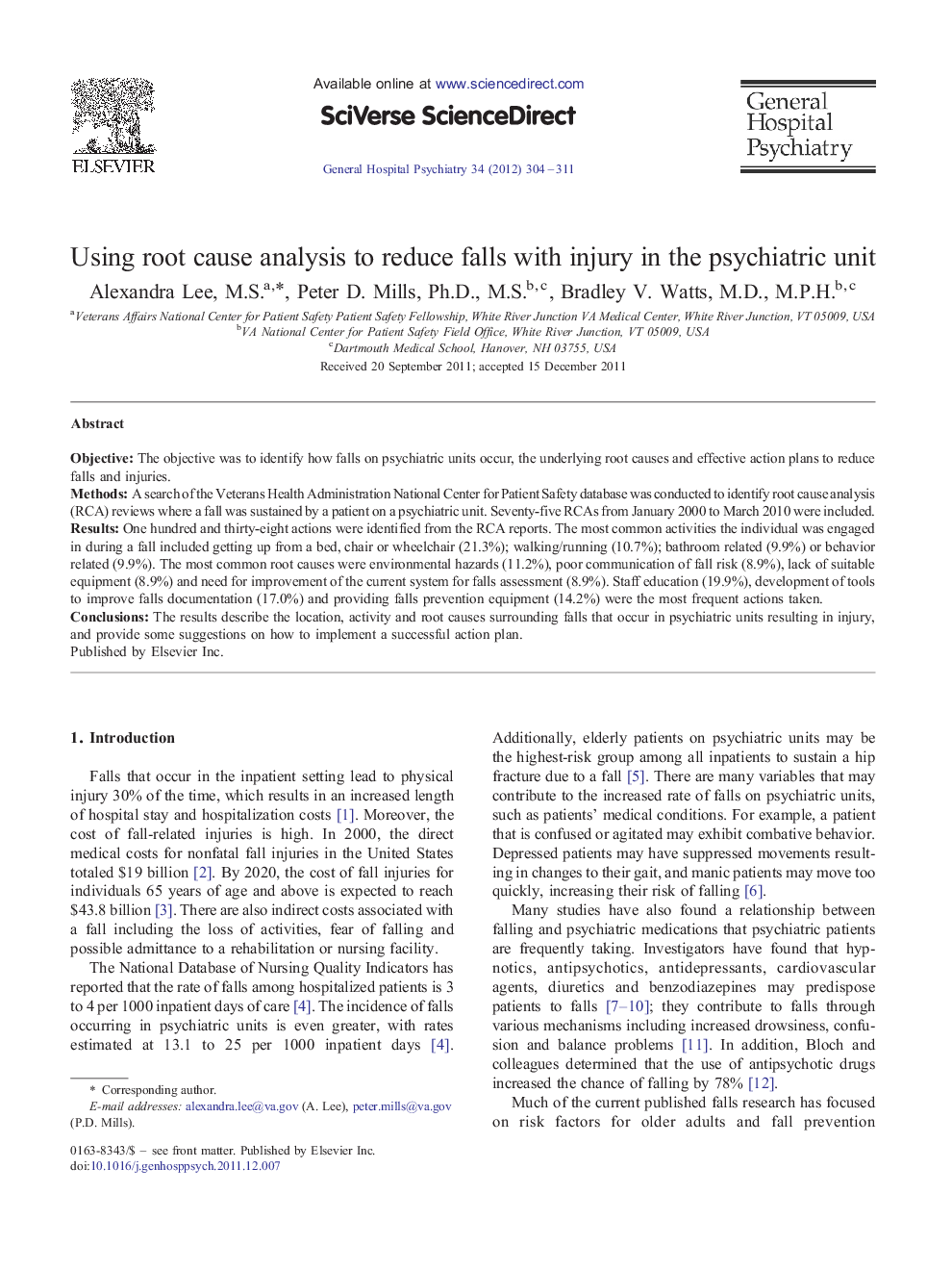 Using root cause analysis to reduce falls with injury in the psychiatric unit