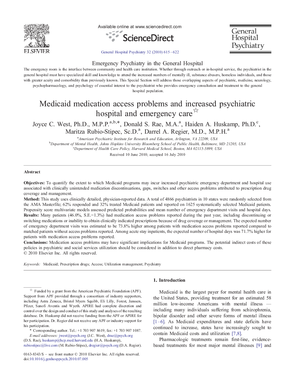 Medicaid medication access problems and increased psychiatric hospital and emergency care 