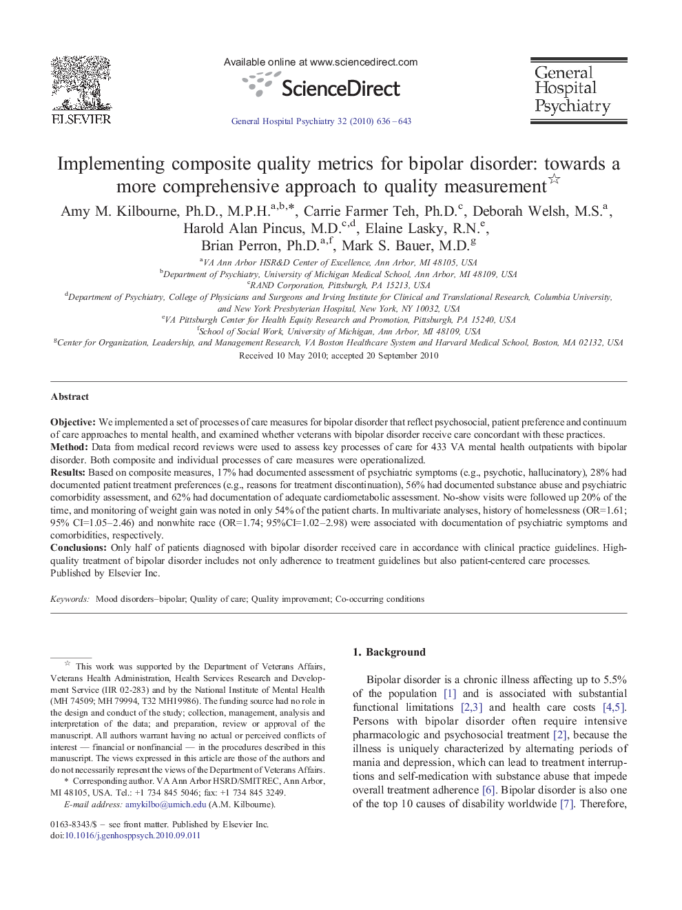 Implementing composite quality metrics for bipolar disorder: towards a more comprehensive approach to quality measurement 