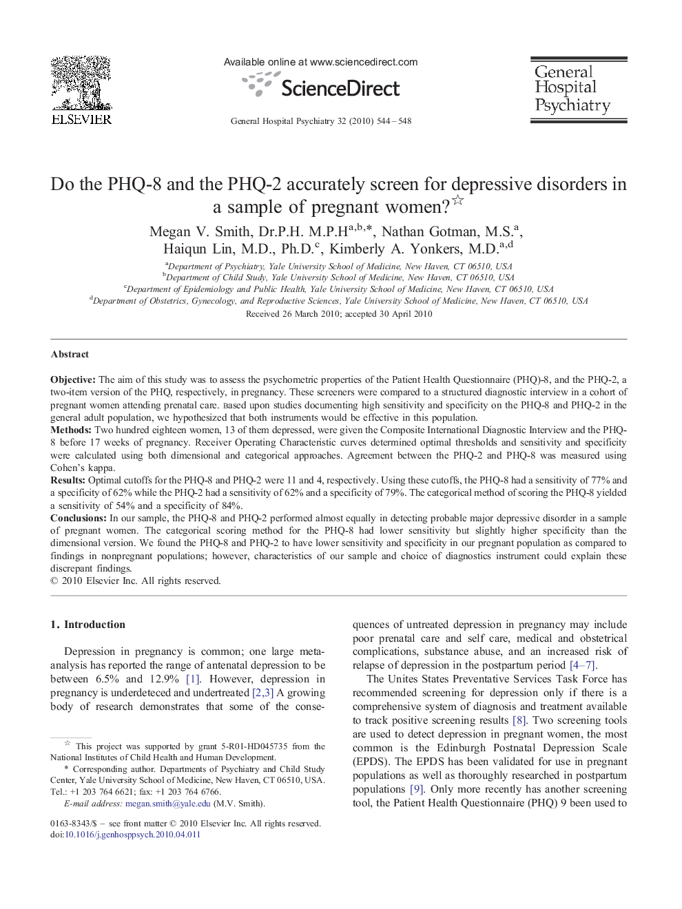 عکس صفحه اول مقاله: Do the PHQ-8 and the PHQ-2 accurately screen for depressive disorders in a sample of pregnant women? Do the PHQ-8 and the PHQ-2 accurately screen for depressive disorders in a sample of pregnant women?