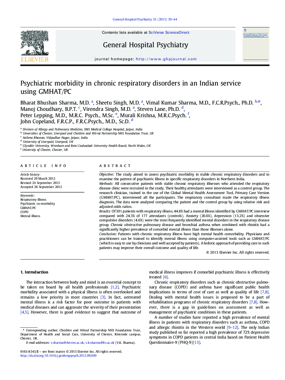 Psychiatric morbidity in chronic respiratory disorders in an Indian service using GMHAT/PC