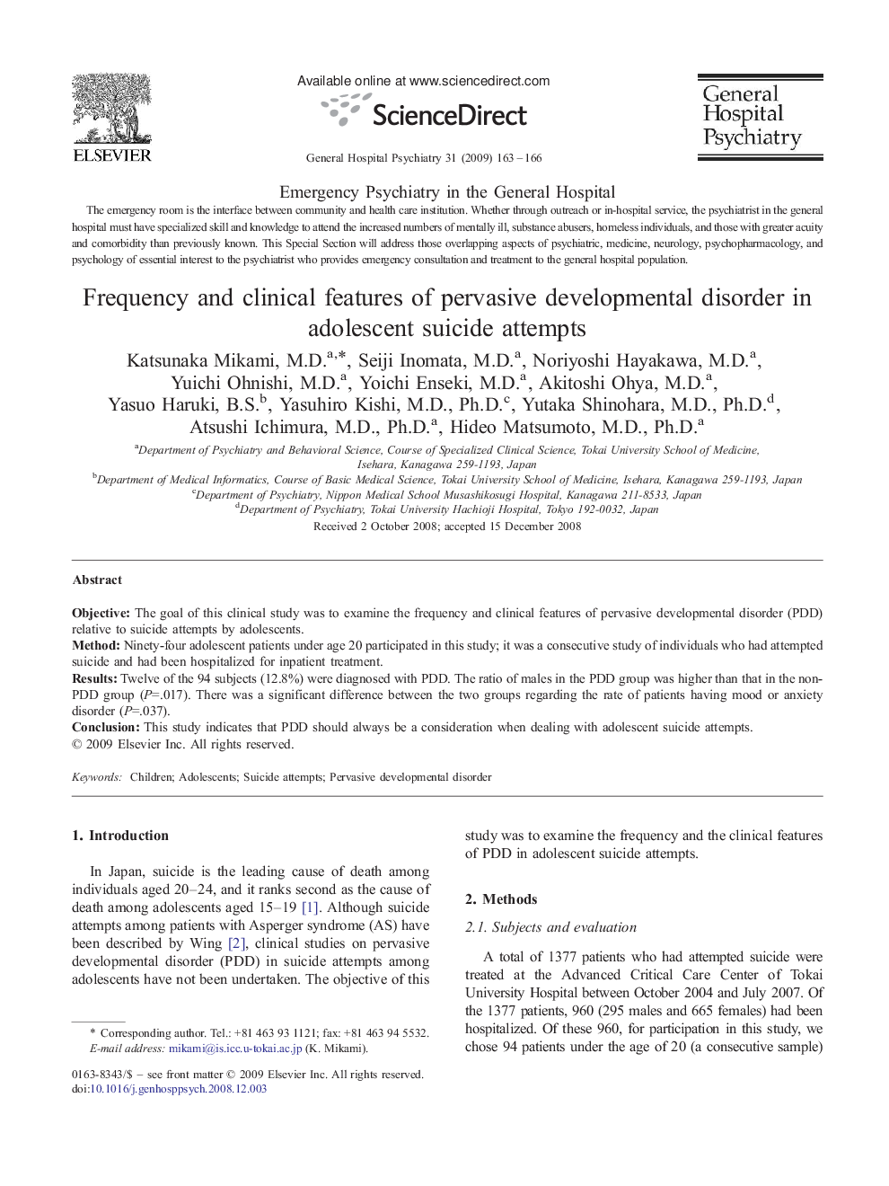 Frequency and clinical features of pervasive developmental disorder in adolescent suicide attempts 