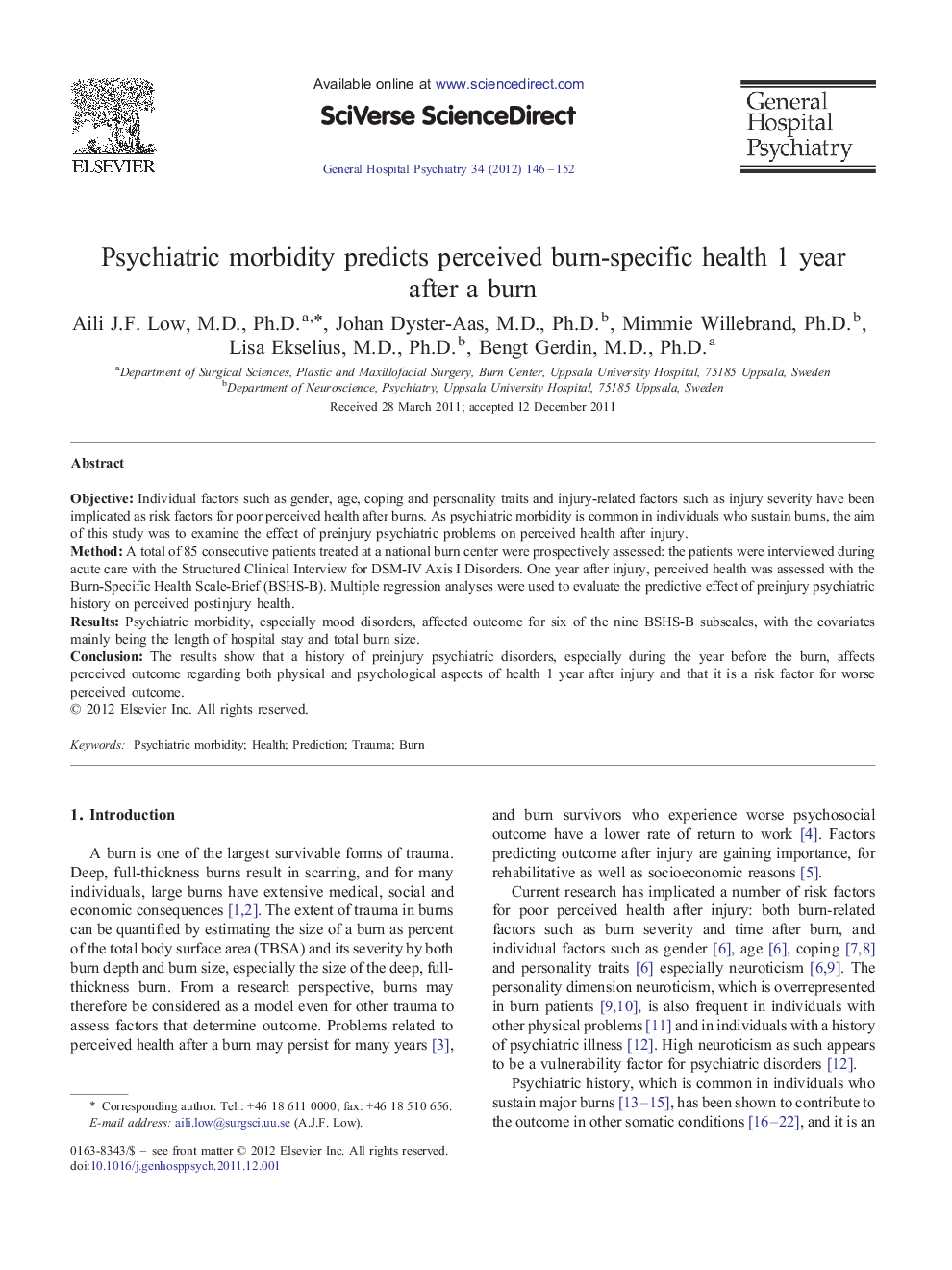 Psychiatric morbidity predicts perceived burn-specific health 1 year after a burn