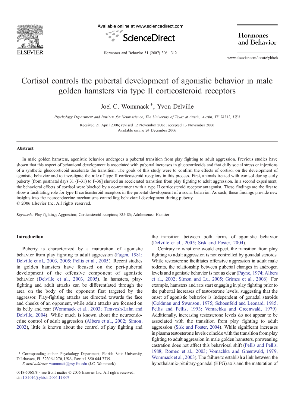 Cortisol controls the pubertal development of agonistic behavior in male golden hamsters via type II corticosteroid receptors