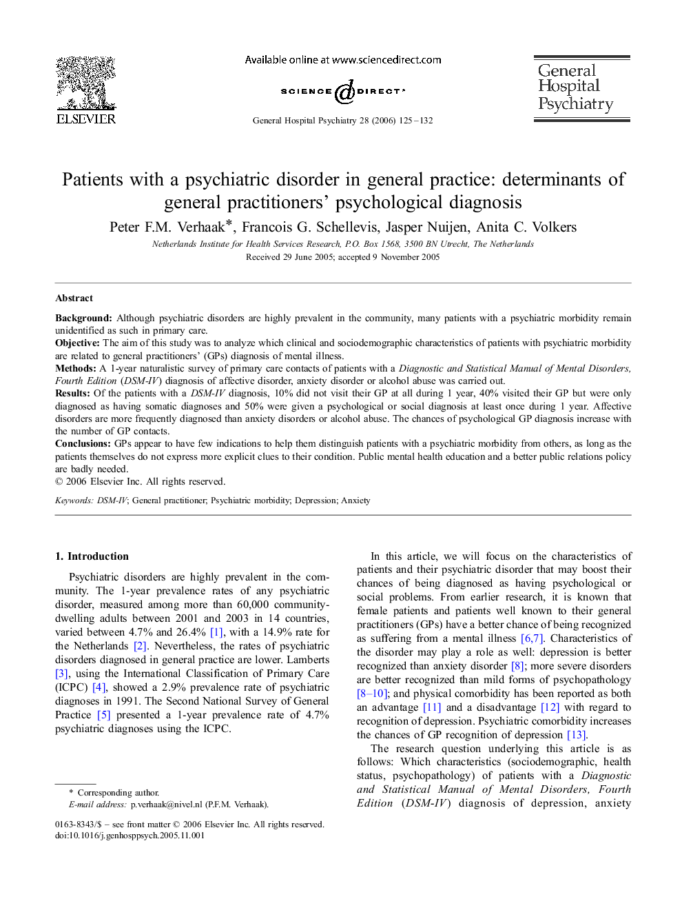 Patients with a psychiatric disorder in general practice: determinants of general practitioners' psychological diagnosis