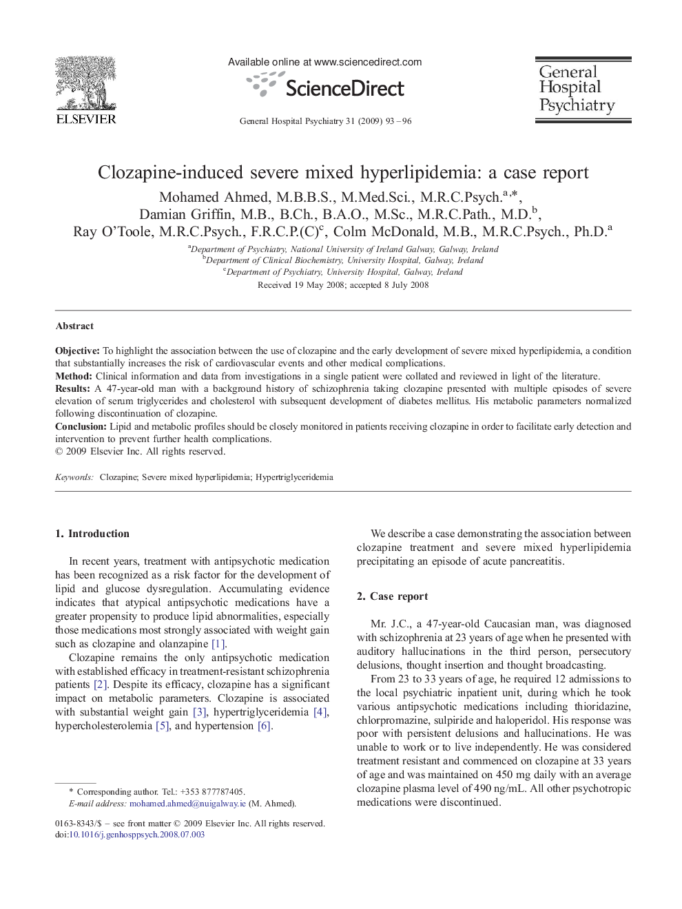 Clozapine-induced severe mixed hyperlipidemia: a case report
