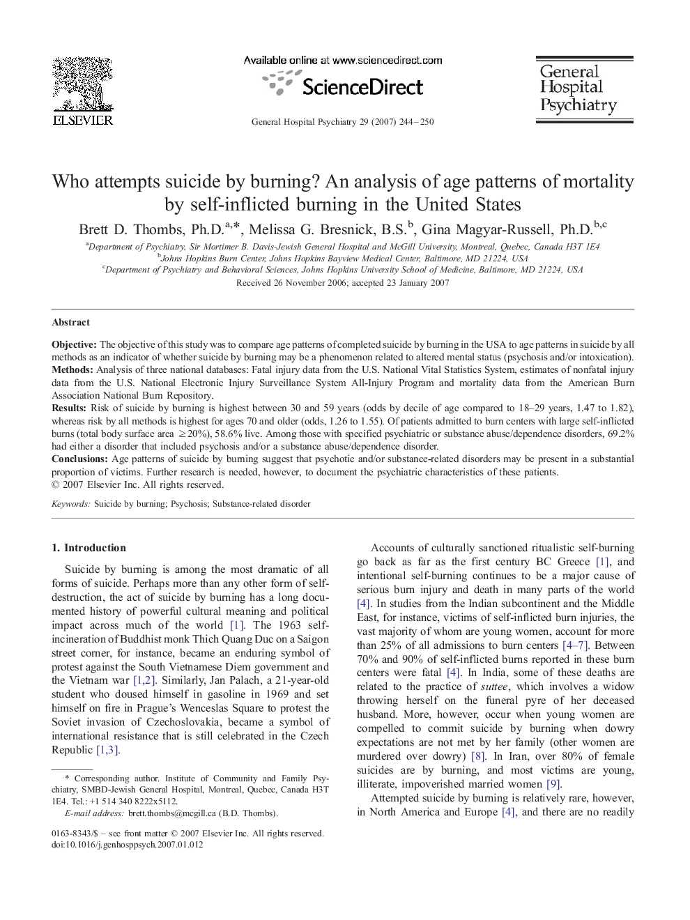 Who attempts suicide by burning? An analysis of age patterns of mortality by self-inflicted burning in the United States