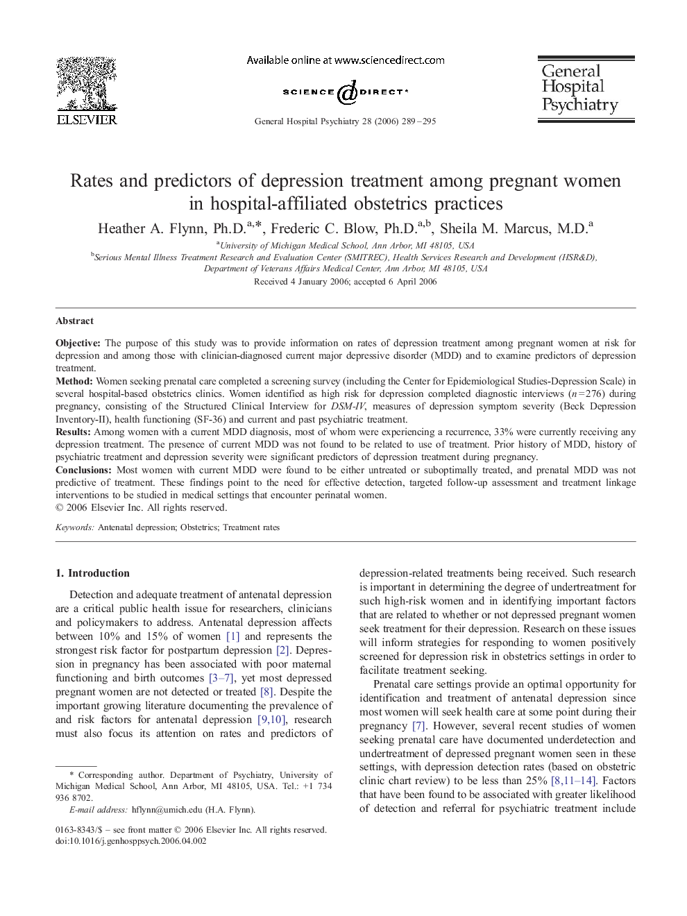 Rates and predictors of depression treatment among pregnant women in hospital-affiliated obstetrics practices