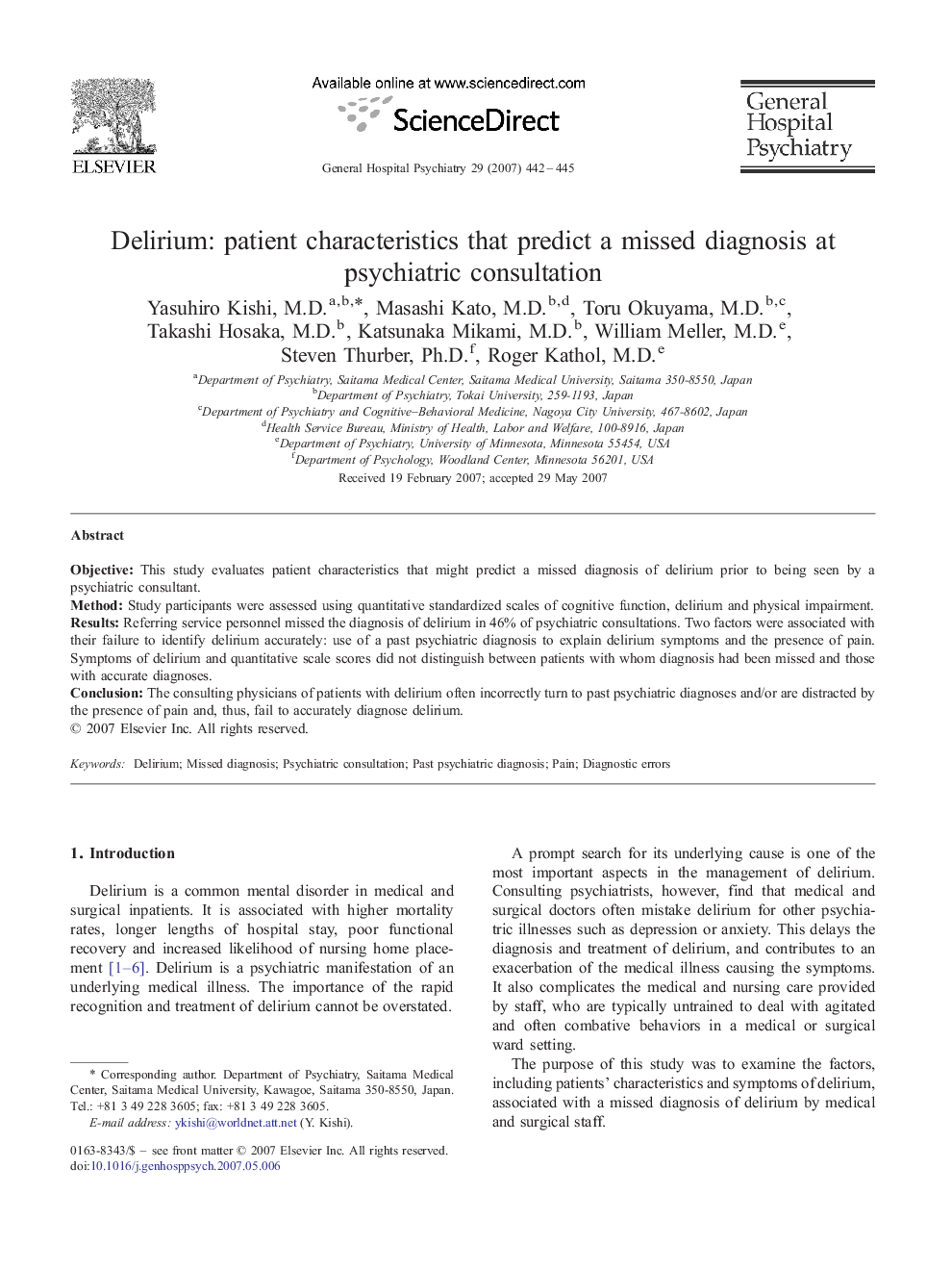 Delirium: patient characteristics that predict a missed diagnosis at psychiatric consultation
