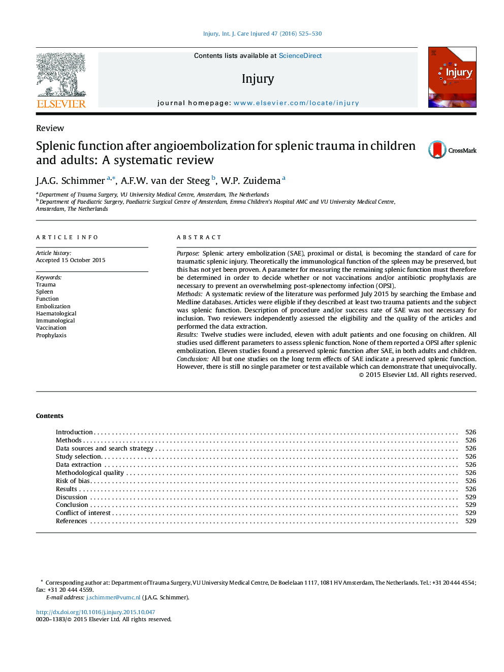 عملکرد اسپلنیک پس از آنژیوآمبولیزاسیون برای ضایعه نخاعی در کودکان و بزرگسالان: بررسی سیستماتیک 
