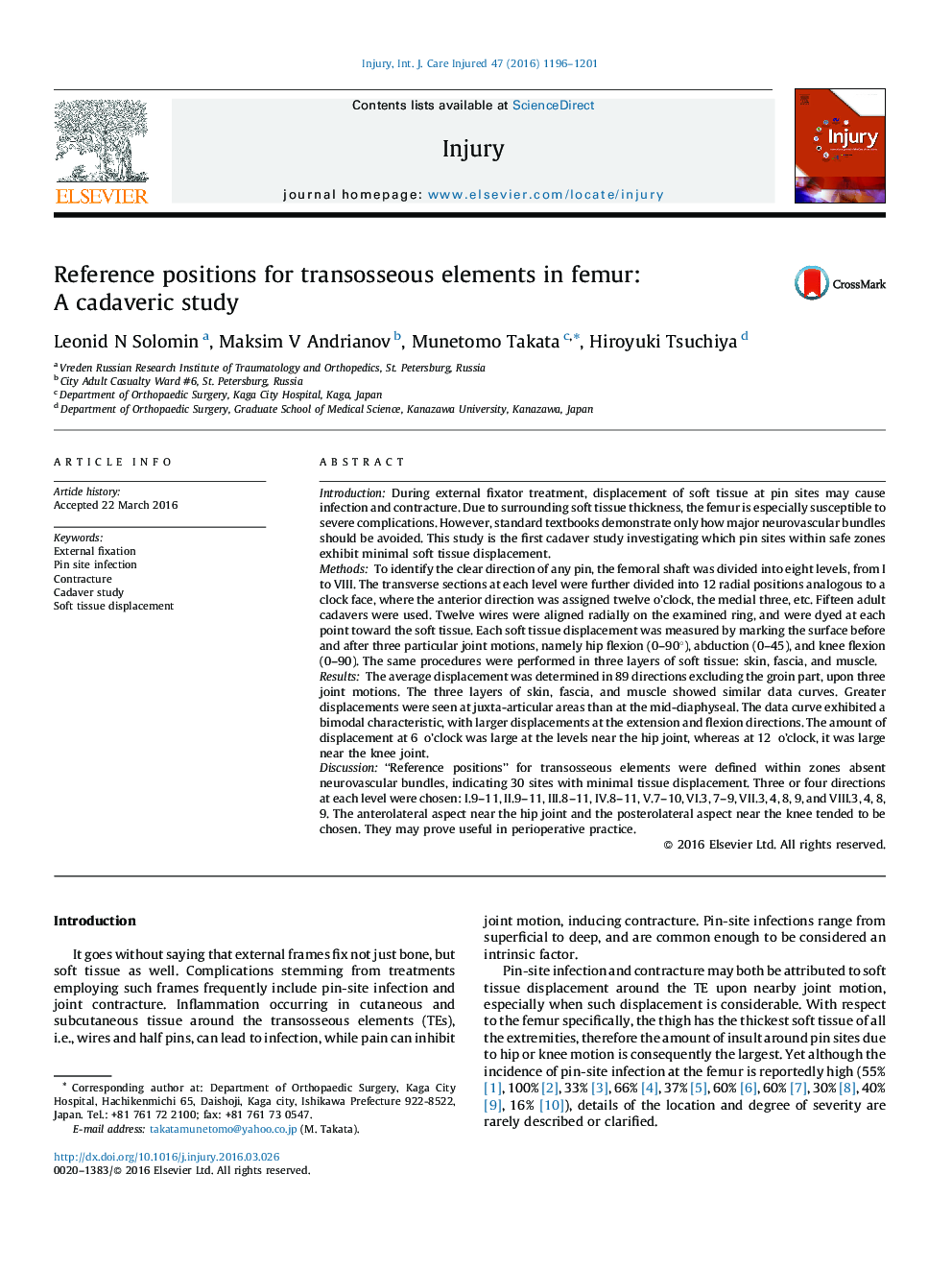 Reference positions for transosseous elements in femur: A cadaveric study