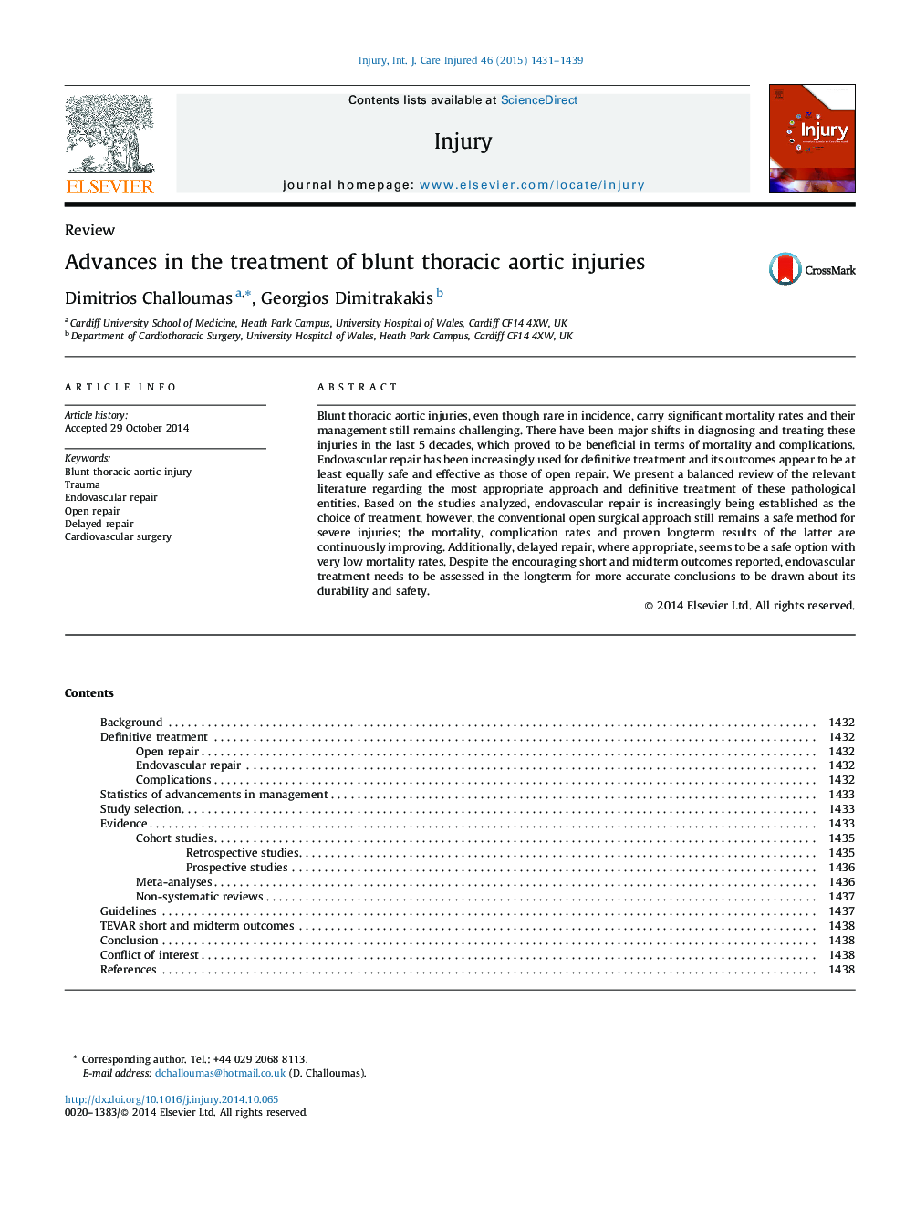 Advances in the treatment of blunt thoracic aortic injuries