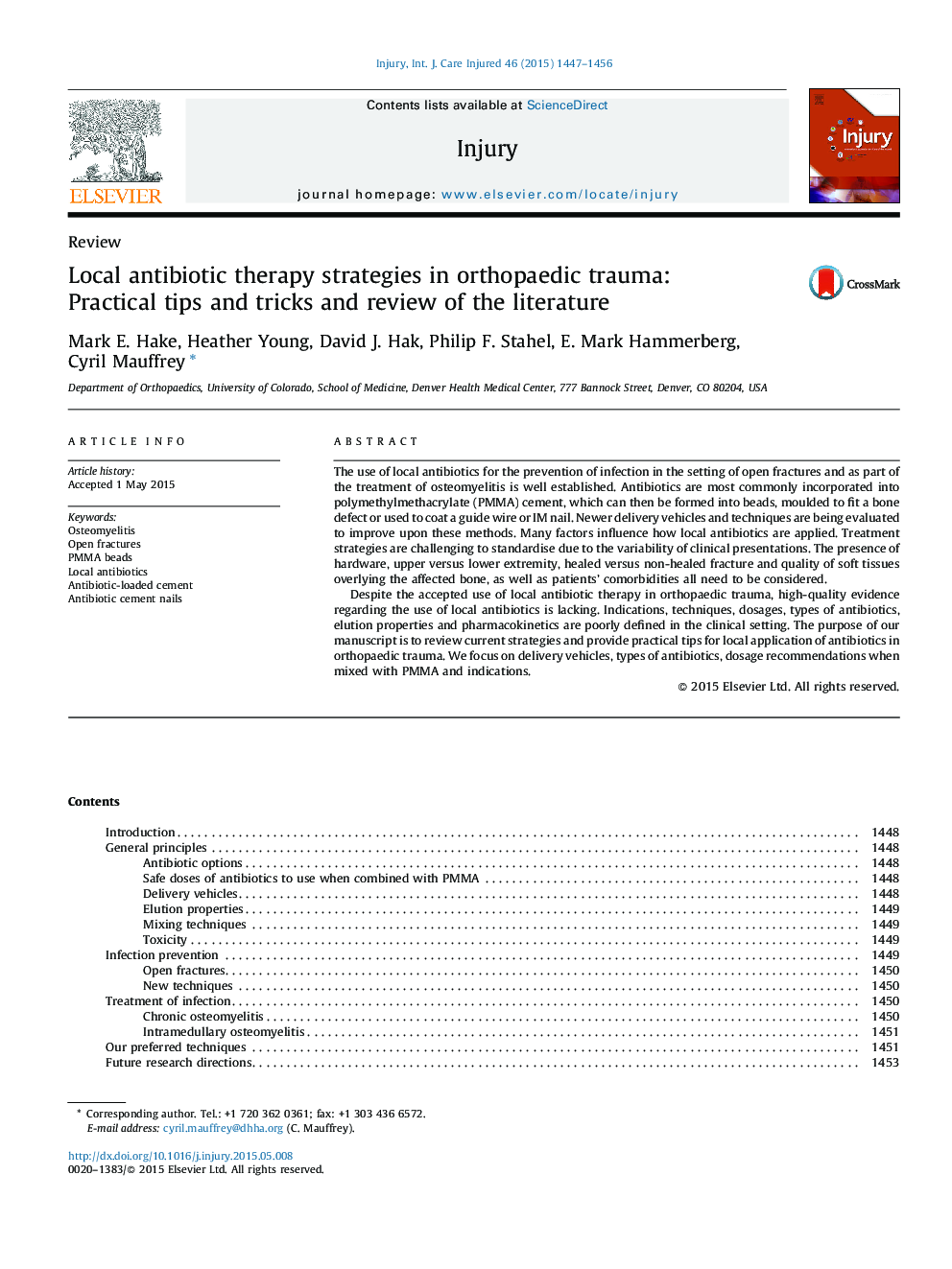 Local antibiotic therapy strategies in orthopaedic trauma: Practical tips and tricks and review of the literature