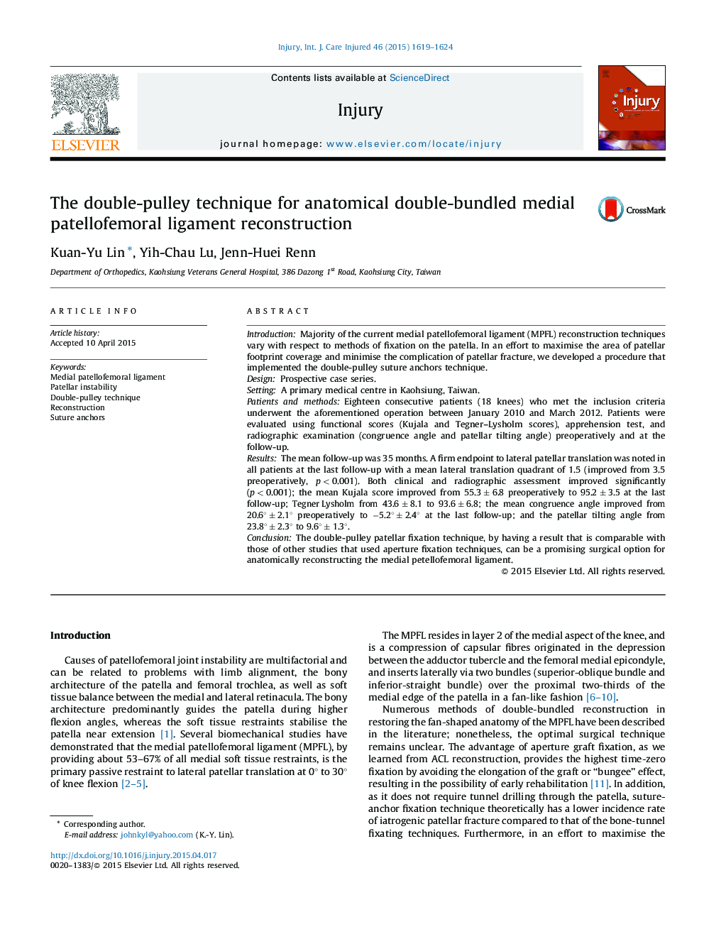 The double-pulley technique for anatomical double-bundled medial patellofemoral ligament reconstruction